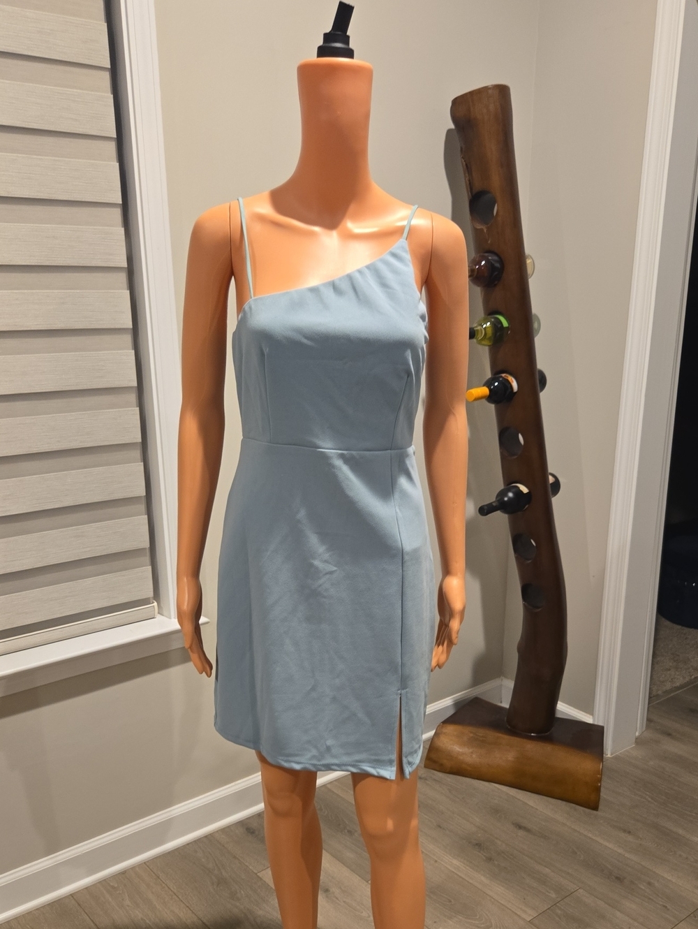 Hello Molly Asymmetric One-Shoulder Pale Blue Mini Dress